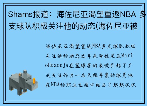 Shams报道：海佐尼亚渴望重返NBA 多支球队积极关注他的动态(海佐尼亚被裁)