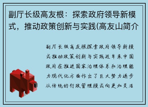 副厅长级高友根：探索政府领导新模式，推动政策创新与实践(高友山简介)