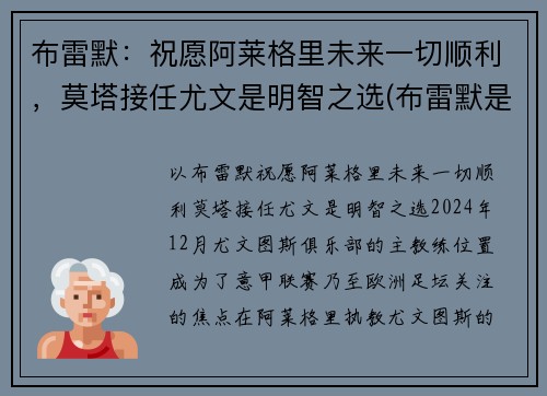 布雷默：祝愿阿莱格里未来一切顺利，莫塔接任尤文是明智之选(布雷默是谁)