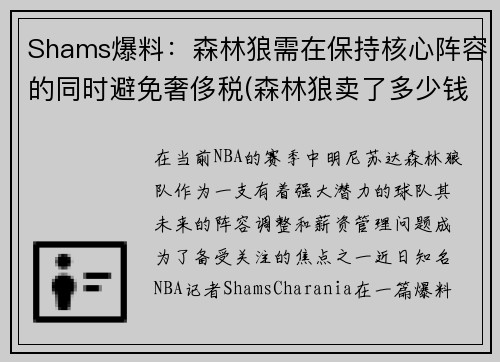 Shams爆料：森林狼需在保持核心阵容的同时避免奢侈税(森林狼卖了多少钱)