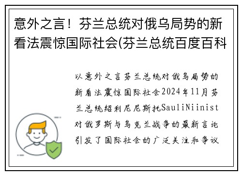 意外之言！芬兰总统对俄乌局势的新看法震惊国际社会(芬兰总统百度百科)